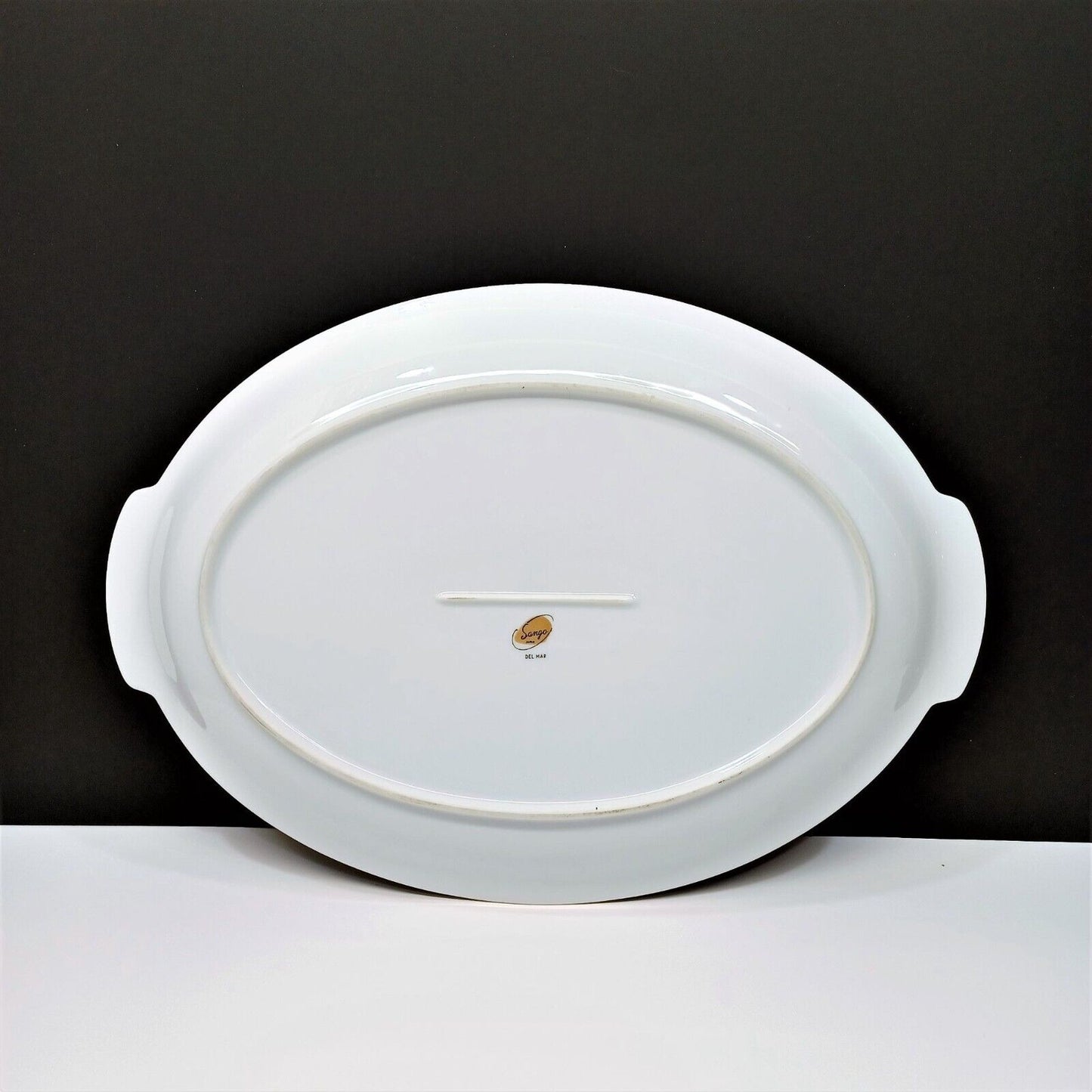Sango Del Mar Large Oval Platter 16"x11" yellow cattails platinum trim MCM