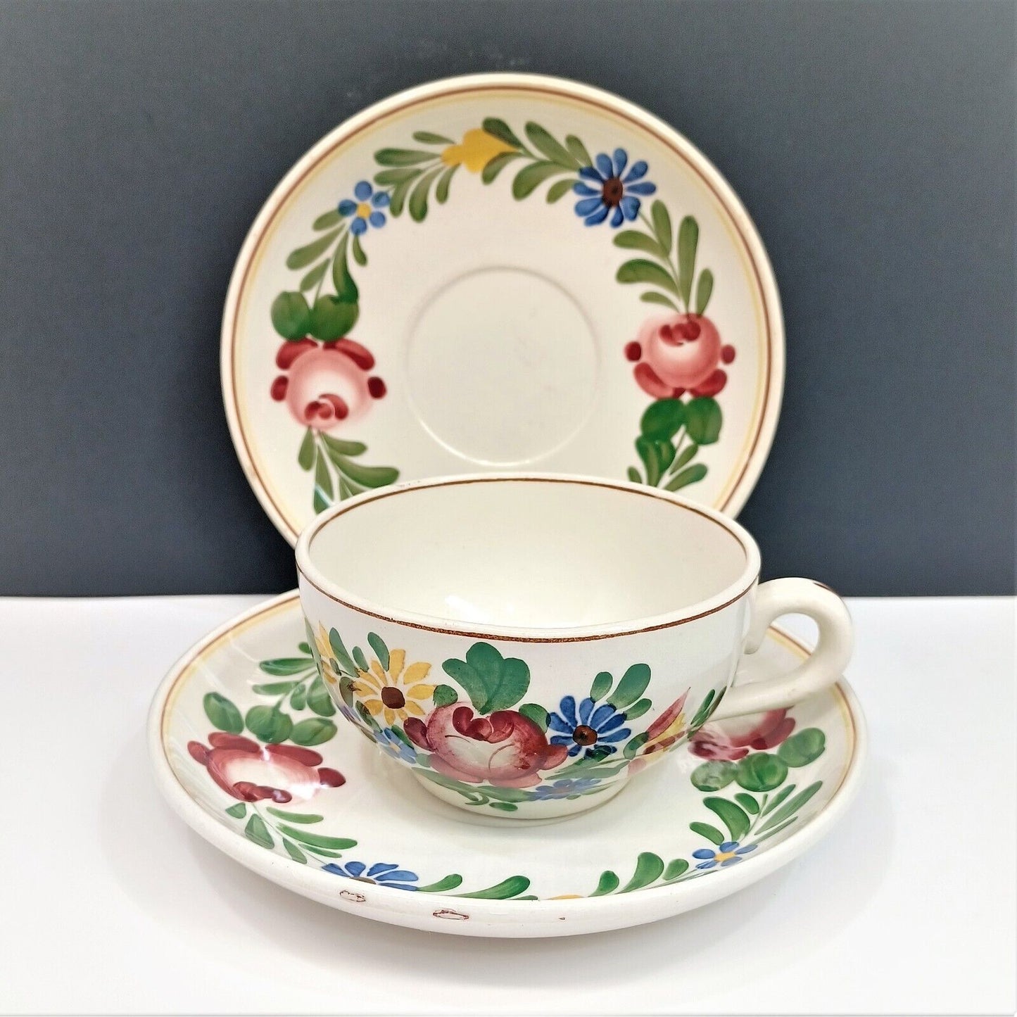 Villeroy and Boch Dresden Tirol Cup and (2) Saucers Made in Germany 1874-1909