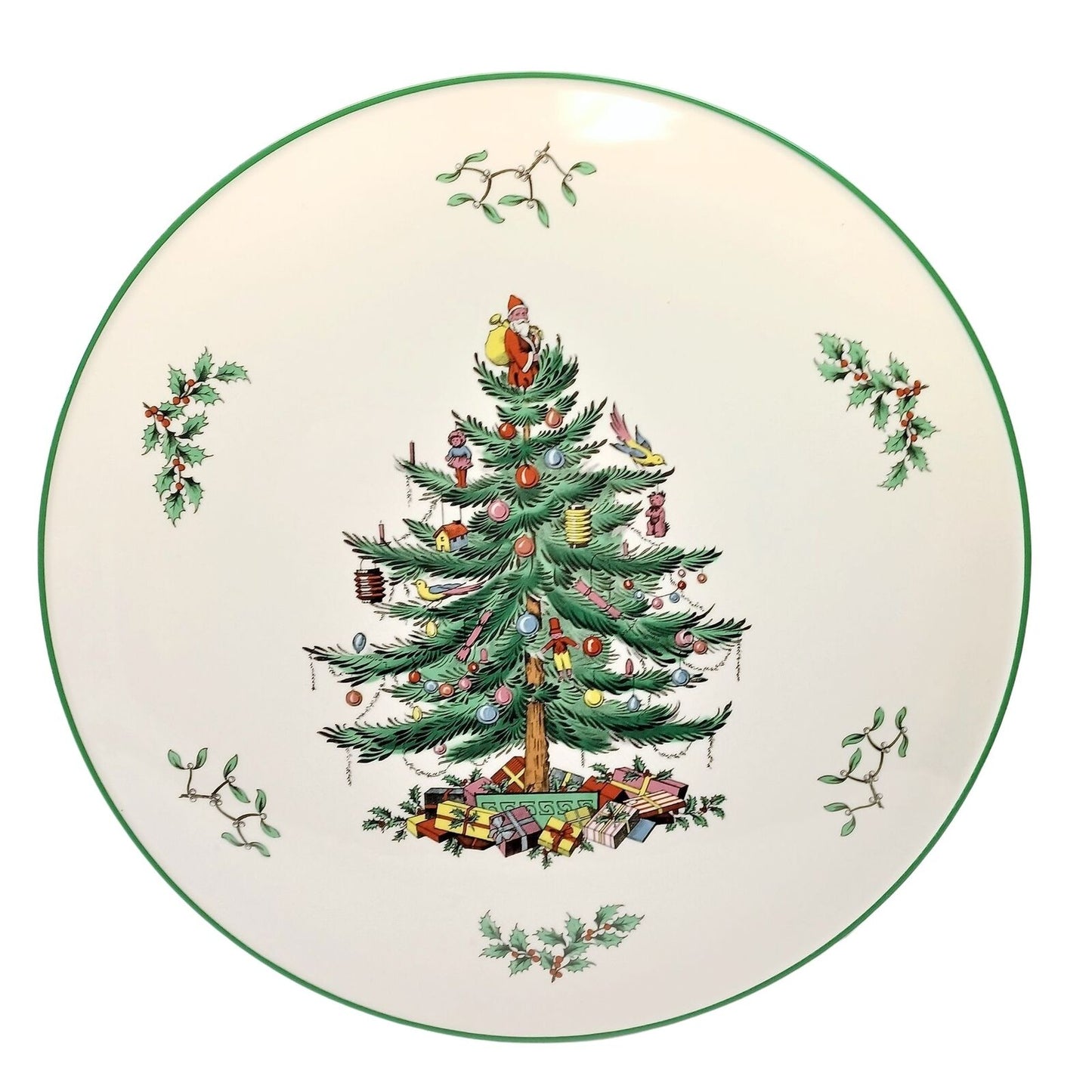 Spode Christmas Tree 11-1/8" Flat Cake or Cheese Plate England Santa Claus Xmas