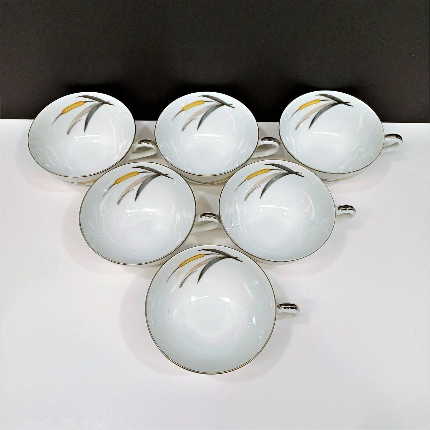 Set/6 Sango Del Mar Coffee Cups Teacups yellow cattails platinum trim MCM