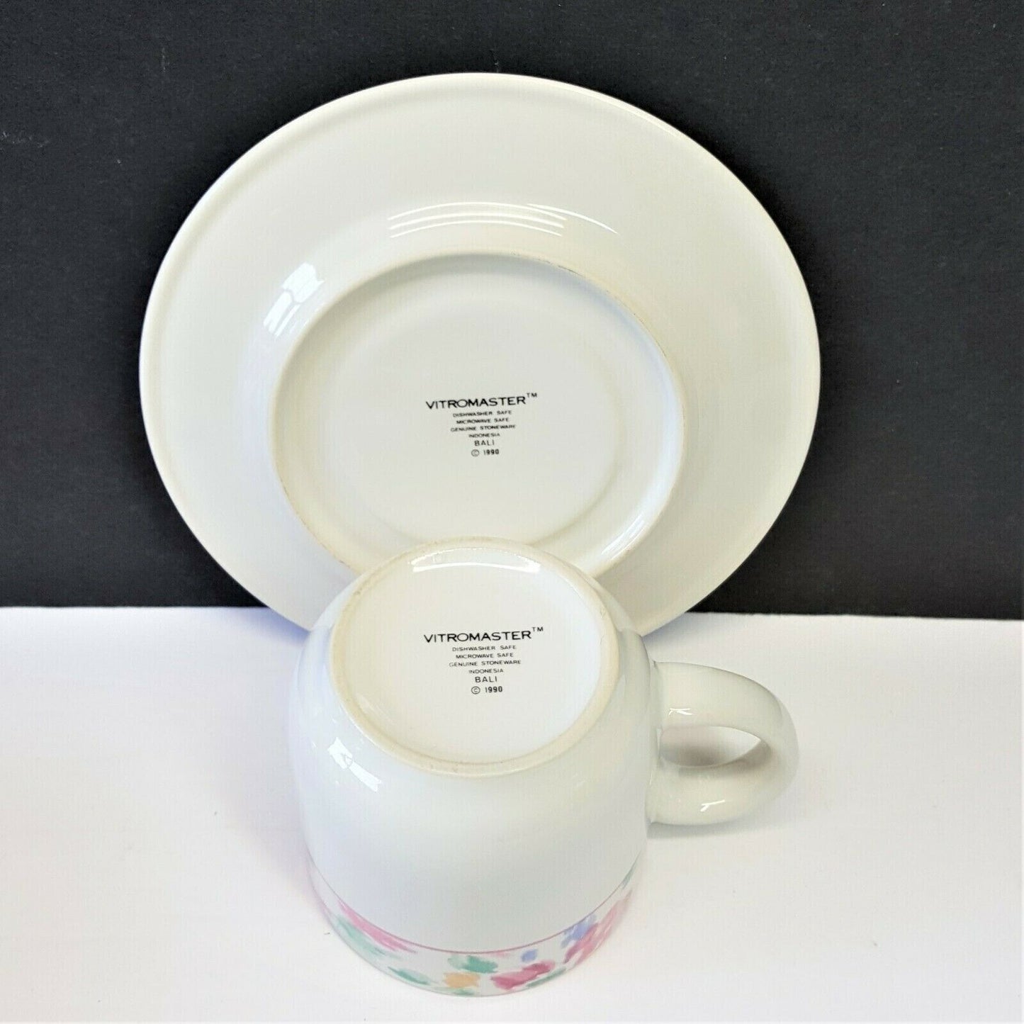 Set/5 Vitromaster Bali Cup & Saucer Sets stoneware pink floral abstract 1990