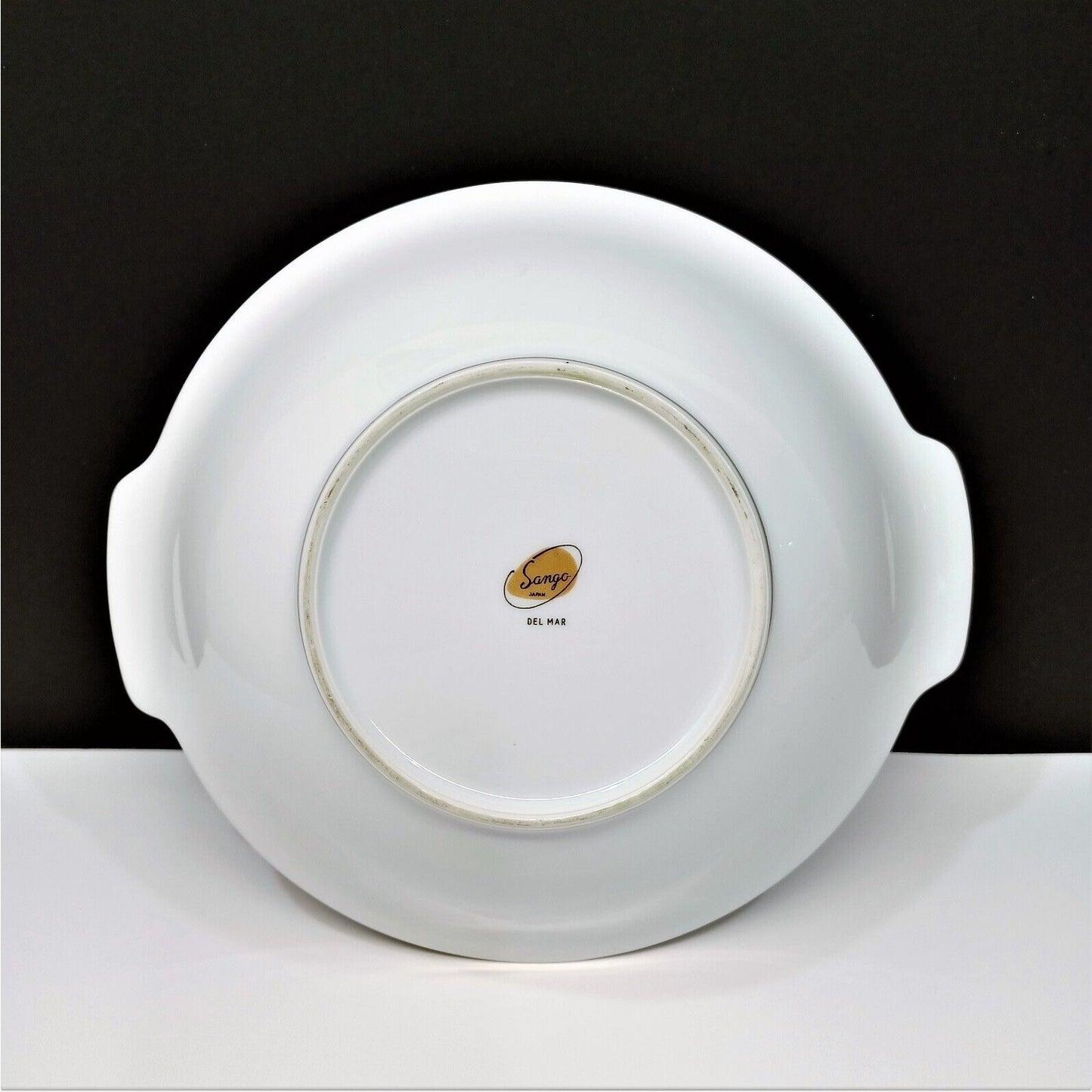 Sango Del Mar Round Vegetable Bowl yellow cattails platinum trim MCM mid-century
