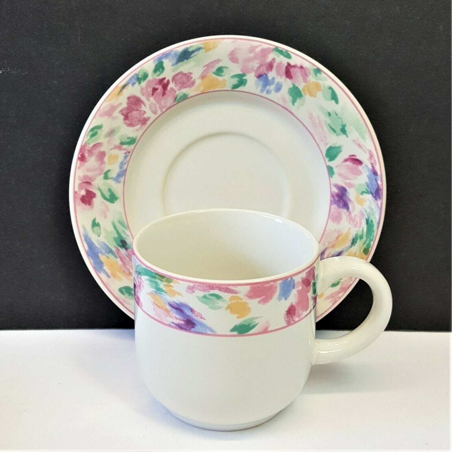Set/5 Vitromaster Bali Cup & Saucer Sets stoneware pink floral abstract 1990