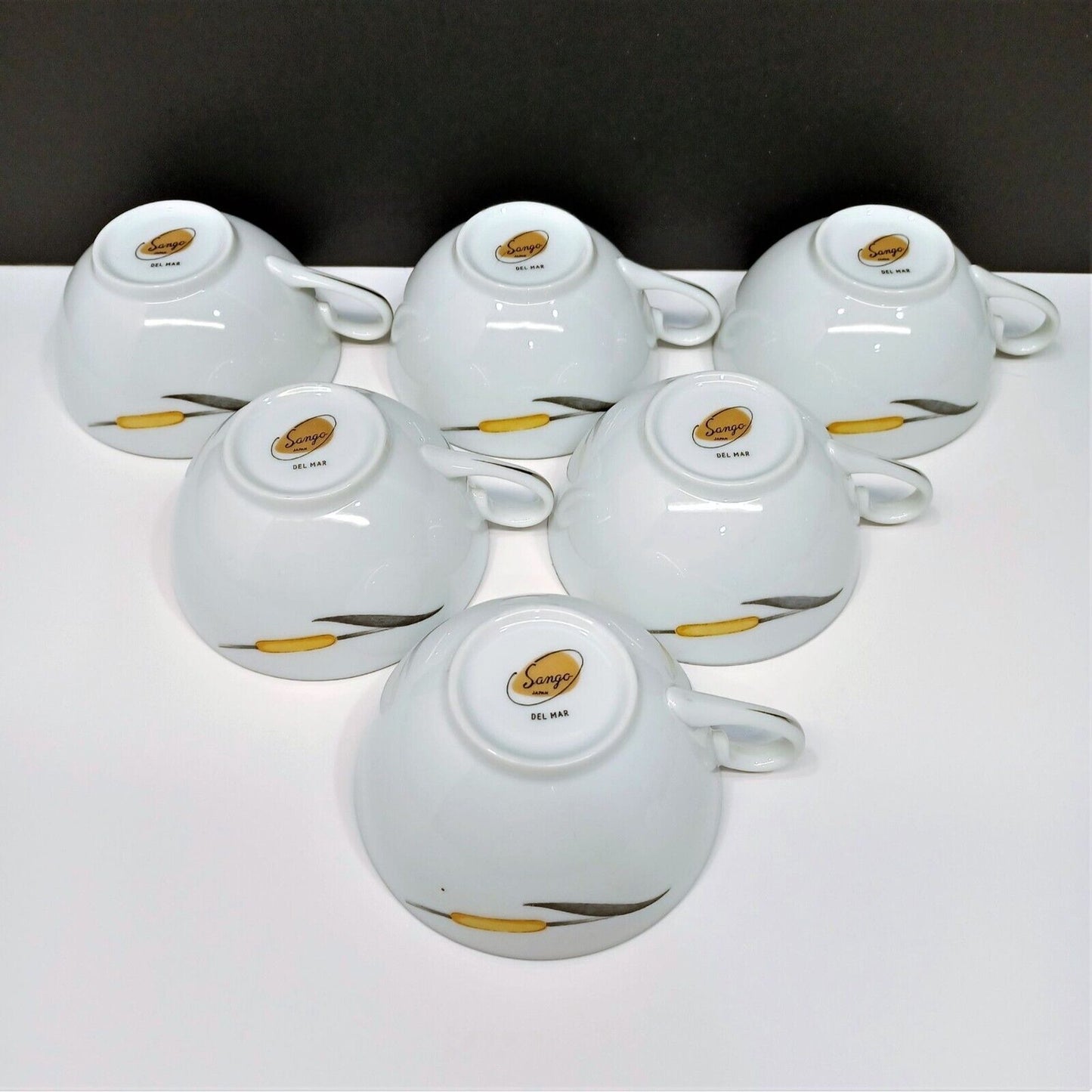 Set/6 Sango Del Mar Coffee Cups Teacups yellow cattails platinum trim MCM
