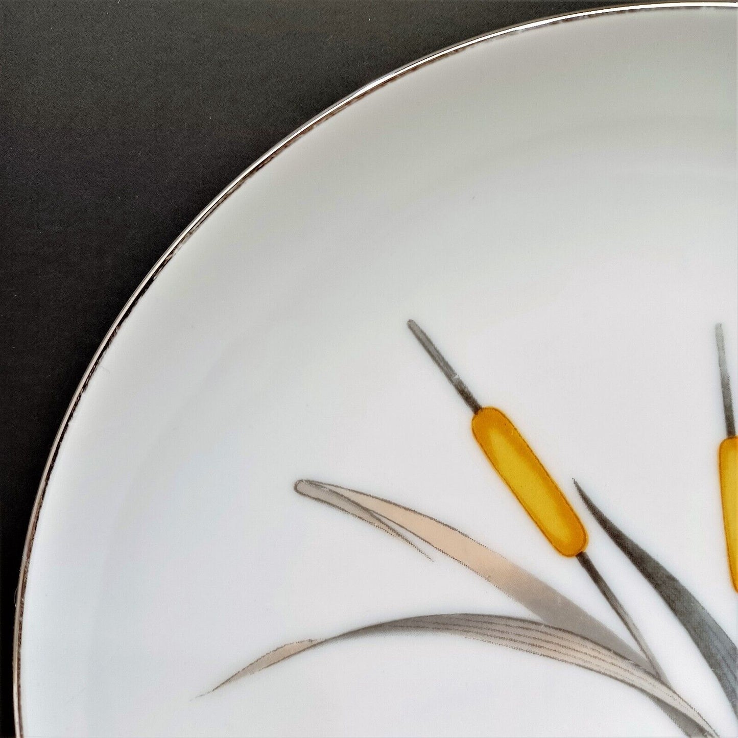 Set/11 Sango Del Mar Salad Side Plate 7-5/8" yellow cattails platinum trim MCM