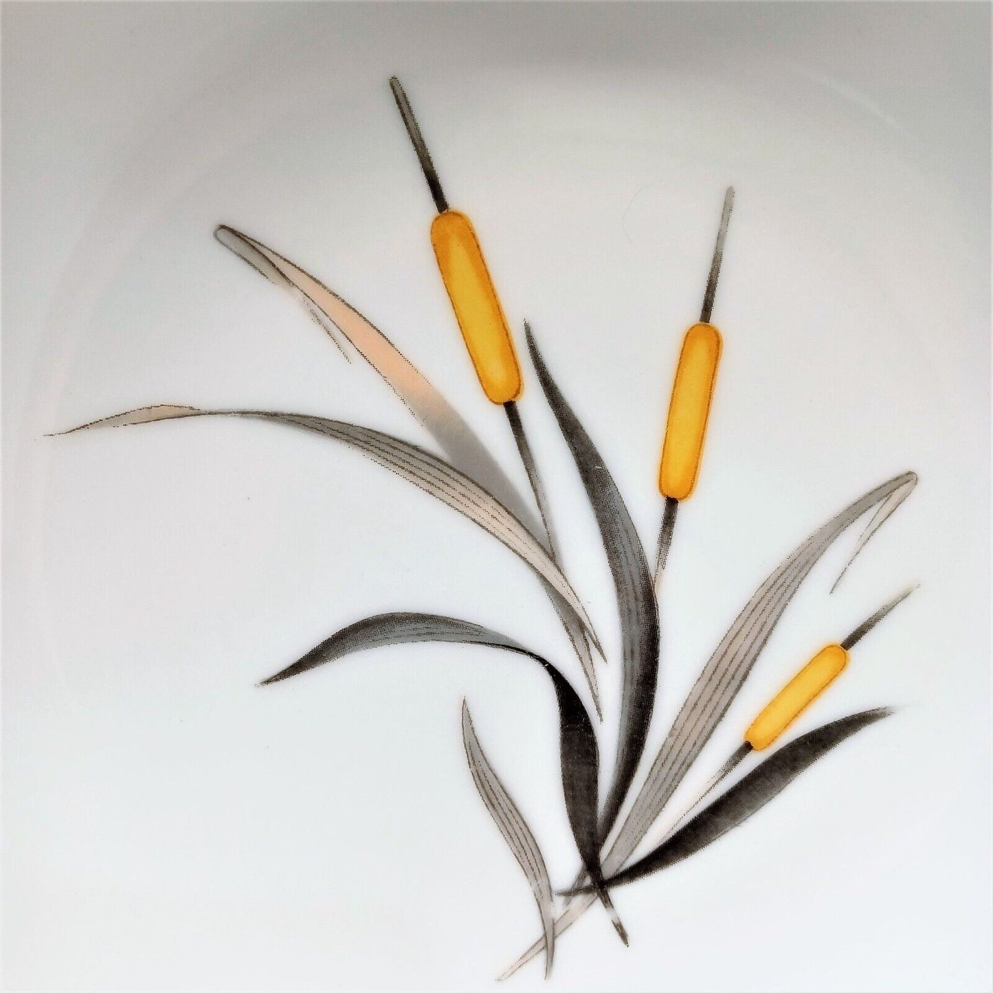 Set/9 Sango Del Mar Coupe Soup Bowls 7-5/8" yellow cattails platinum trim MCM