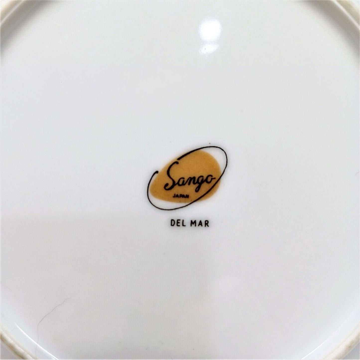 Set/9 Sango Del Mar Coupe Soup Bowls 7-5/8" yellow cattails platinum trim MCM