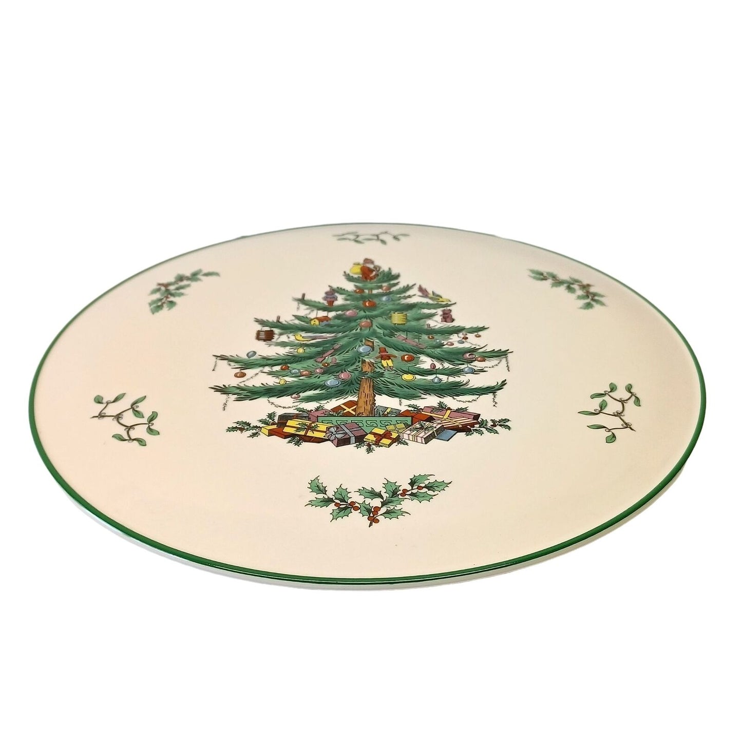 Spode Christmas Tree 11-1/8" Flat Cake or Cheese Plate England Santa Claus Xmas
