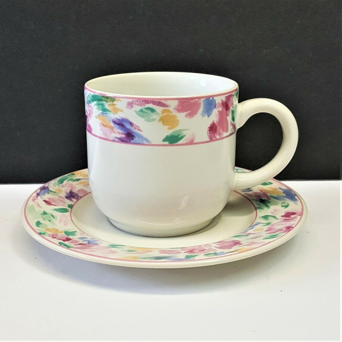 Set/5 Vitromaster Bali Cup & Saucer Sets stoneware pink floral abstract 1990