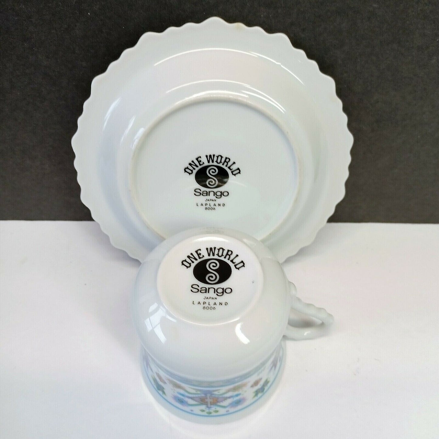 Set/6 Sango China One World Lapland Blue 3-1/8"h Coffee Tea Cup & Saucer Sets K6