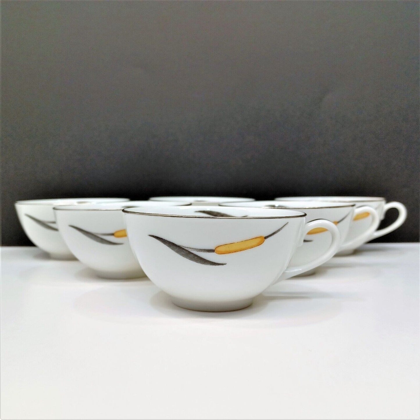 Set/6 Sango Del Mar Coffee Cups Teacups yellow cattails platinum trim MCM