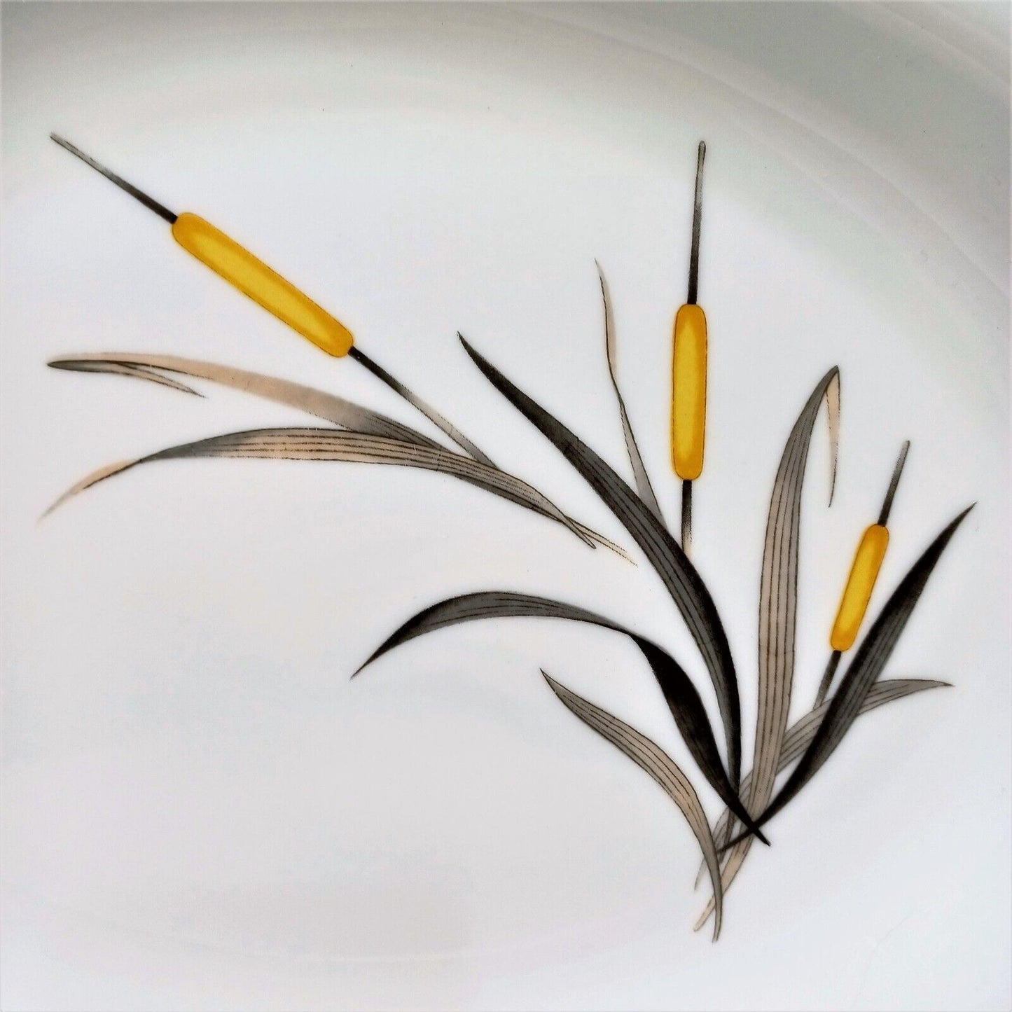 Sango Del Mar Large Oval Platter 16"x11" yellow cattails platinum trim MCM