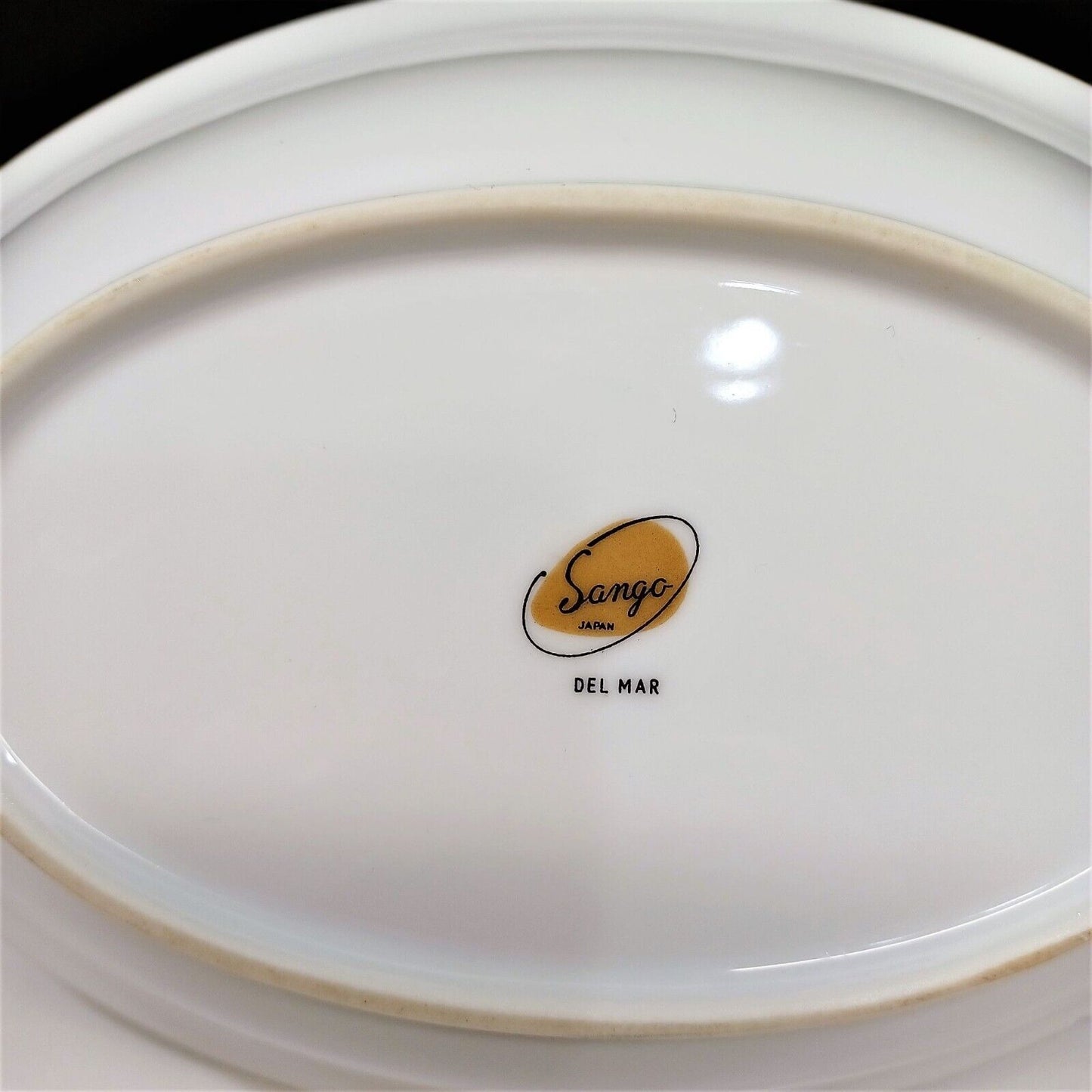 Sango Del Mar Oval Vegetable Serving Bowl yellow cattails platinum trim MCM