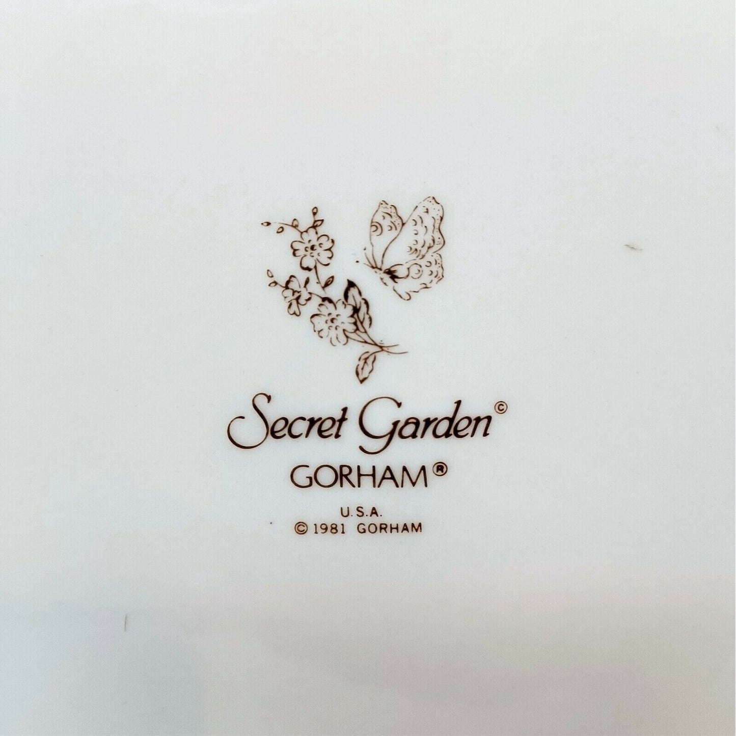 Gorham Secret Garden 10-3/4" Cake Plate Scalloped Edge Gold Trim 1981-1989 USA
