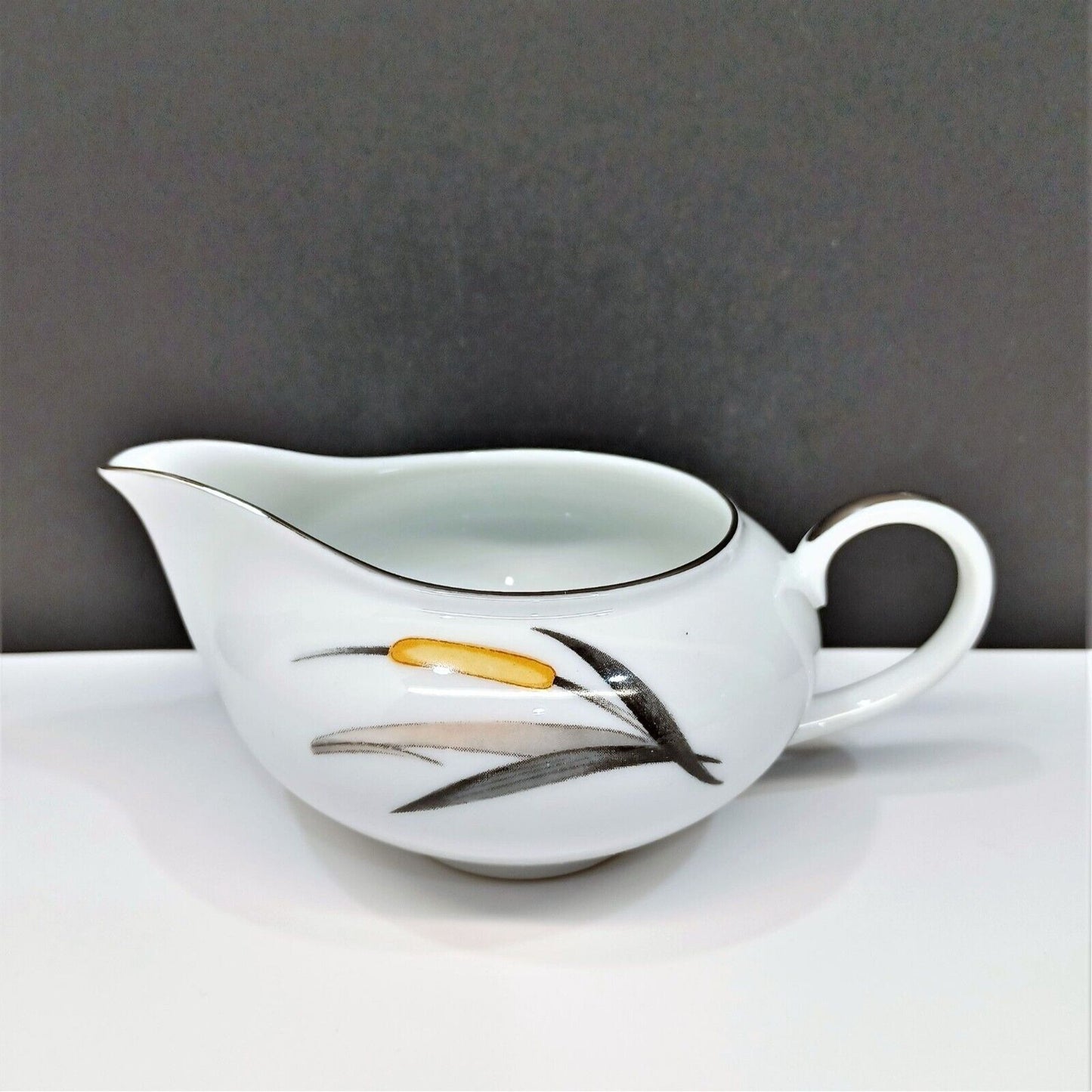 Sango Del Mar Creamer yellow cattails platinum trim MCM mid-century