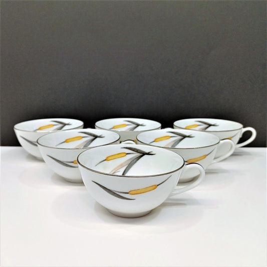 Set/6 Sango Del Mar Coffee Cups Teacups yellow cattails platinum trim MCM