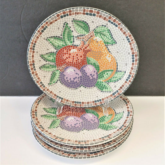 Set/4 Sango Zoey 8-3/8" Oval Salad Plates Roman Mosaic Tile Style 1996-2001 VTG