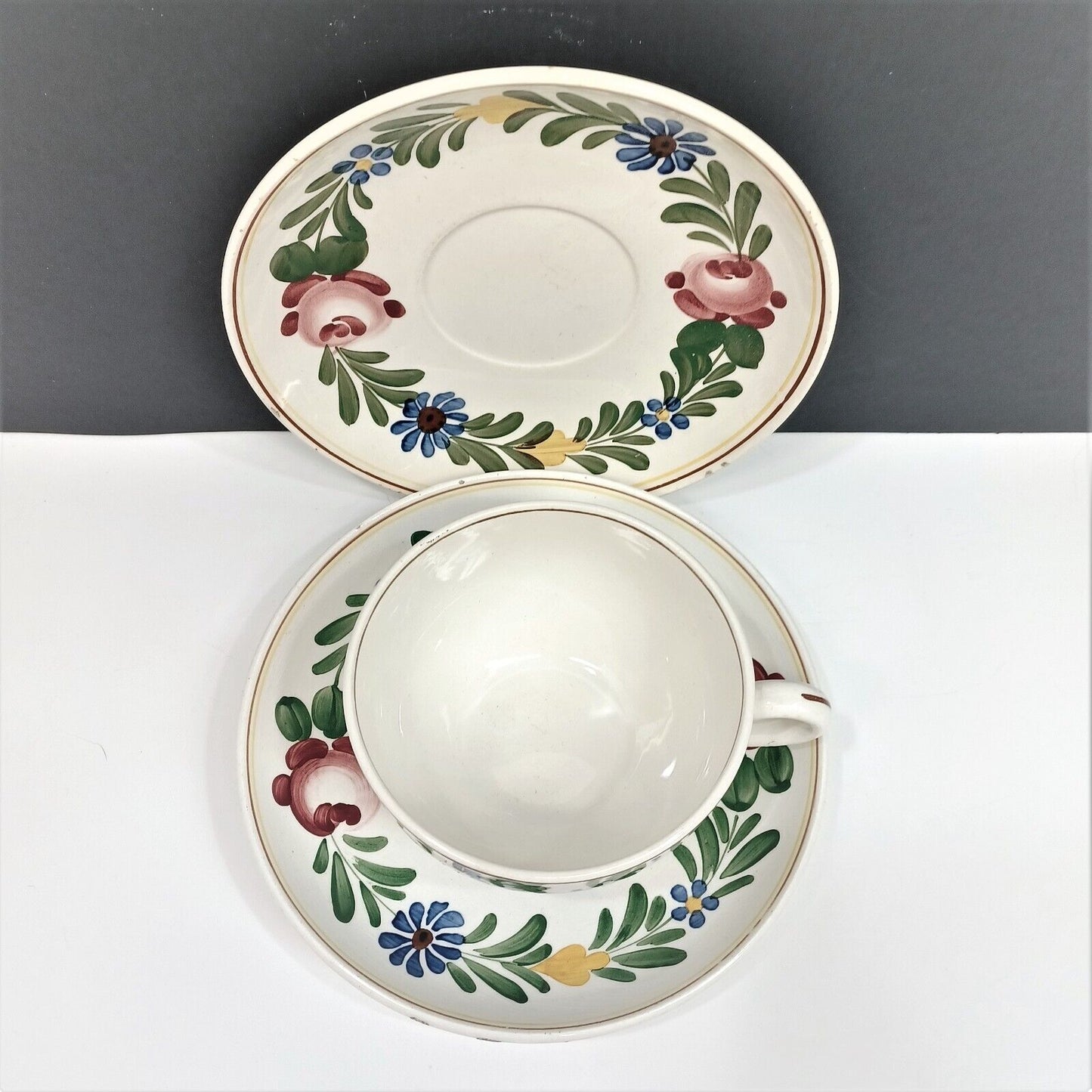 Villeroy and Boch Dresden Tirol Cup and (2) Saucers Made in Germany 1874-1909