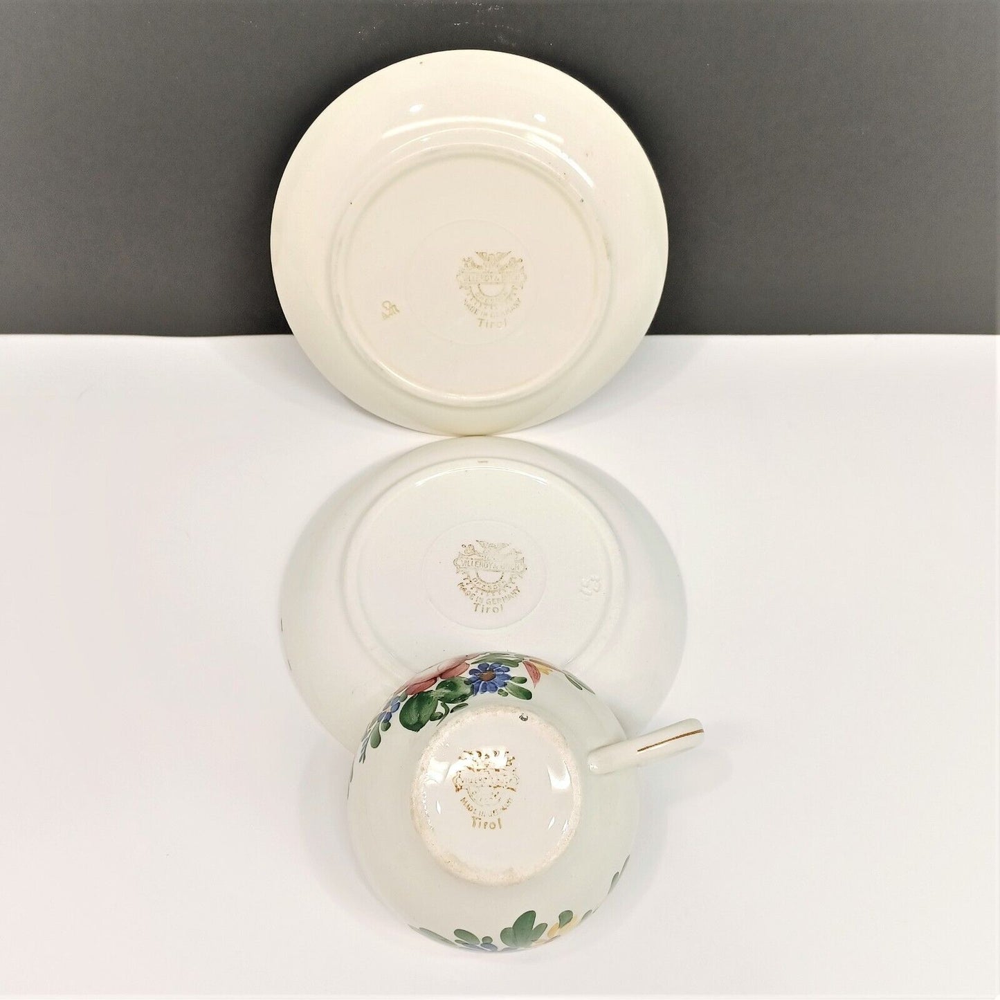 Villeroy and Boch Dresden Tirol Cup and (2) Saucers Made in Germany 1874-1909