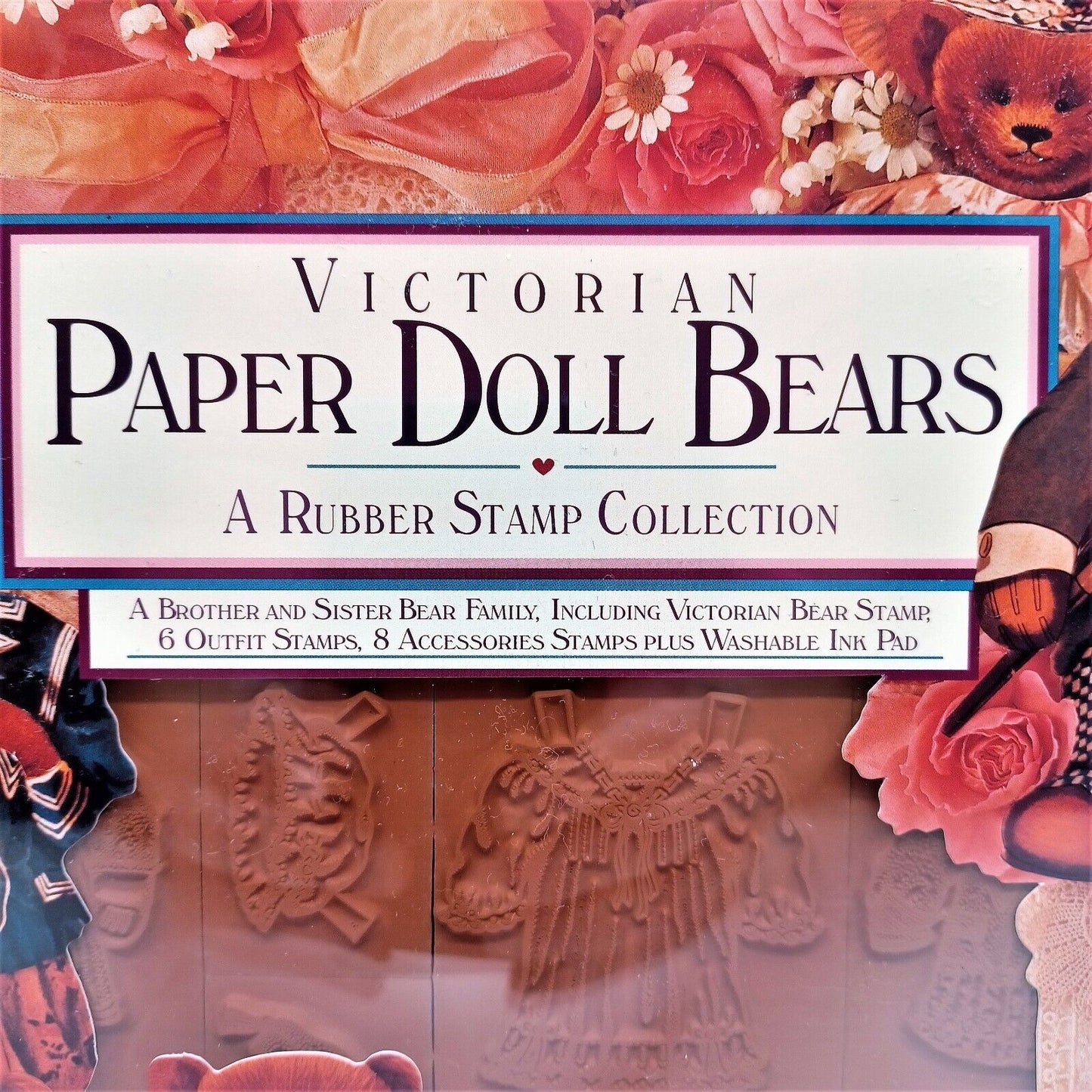 Victorian Paper Doll Bears Stamp Set Rubber Stampede NOS *Sealed* Cynthia Hart