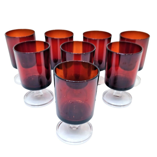 Set/8 Vintage Luminarc Cavalier 3-5/8" Ruby Glass Red Sherry Glasses France K3