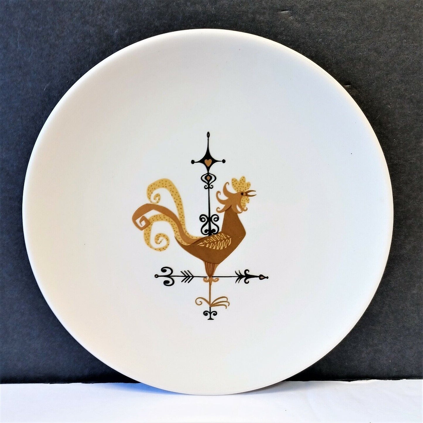 Set/10 Edwin Knowles Weather Vane Rooster 6.25" Bread Plate MCM Mid-Century