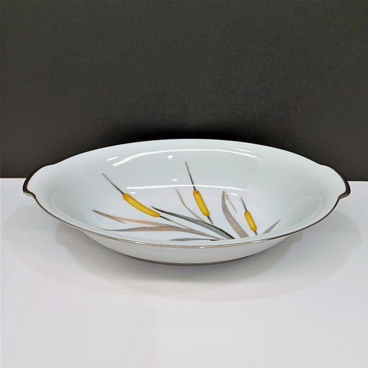 Sango Del Mar Oval Vegetable Serving Bowl yellow cattails platinum trim MCM