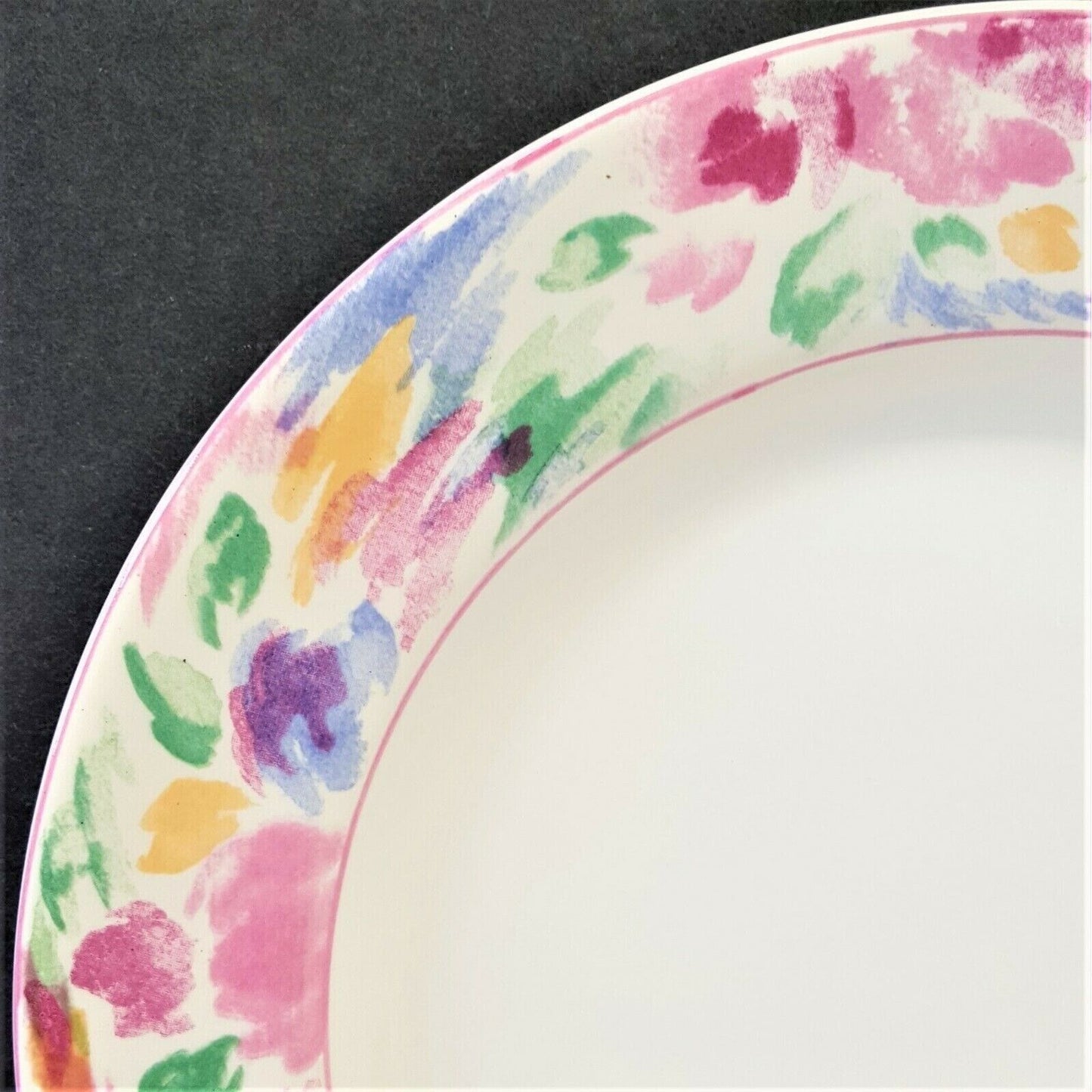 Set/3 Vitromaster Bali 7-3/4" Salad Plates stoneware pink floral abstract 1990