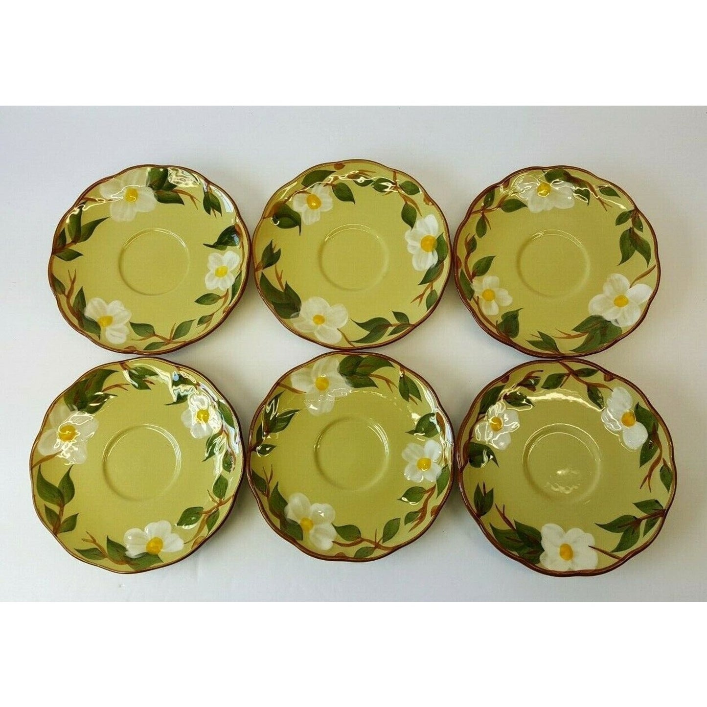 Set/6 Stangl Pottery White Dogwood 6" Saucers (only - no cups) MCM hand-painted