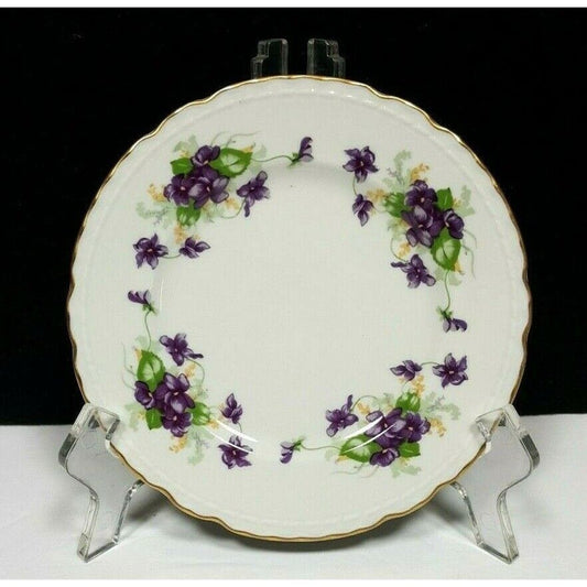 Set/12 Embassy Vitreous China Violets 6-1/4" Bread Plate gold trim scalloped