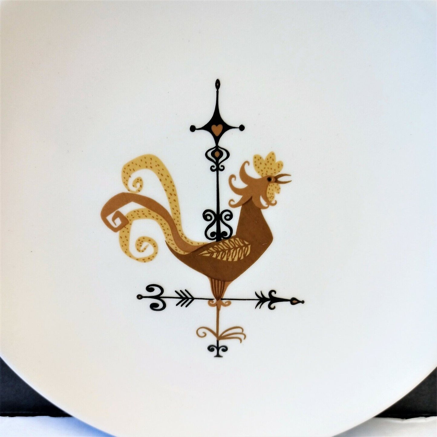 Set/10 Edwin Knowles Weather Vane Rooster 6.25" Bread Plate MCM Mid-Century