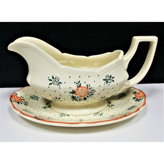 Johnson Bros Monticello Ironstone Gravy Boat w/ Det. Underplate England 1983