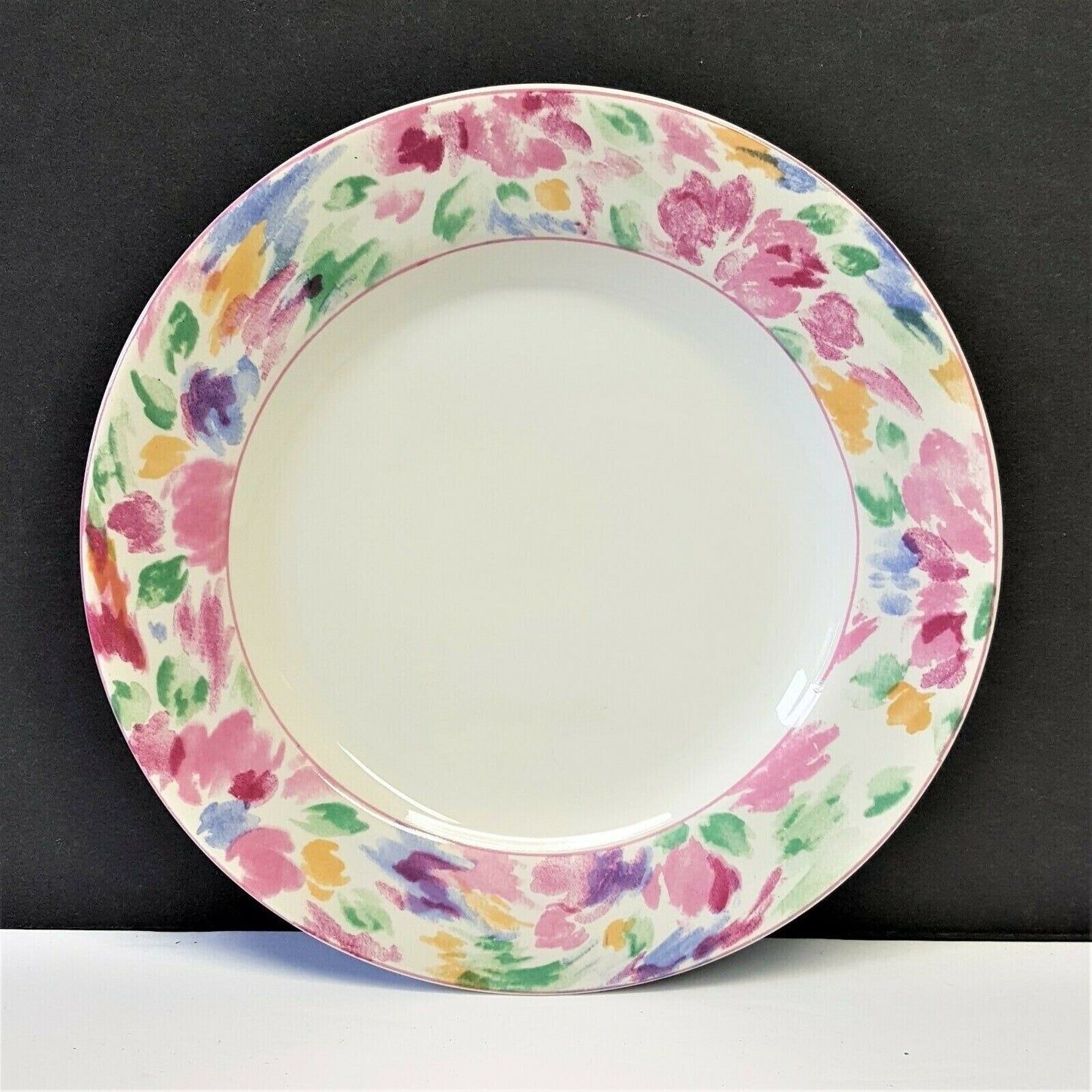 Set/3 Vitromaster Bali 7-3/4" Salad Plates stoneware pink floral abstract 1990