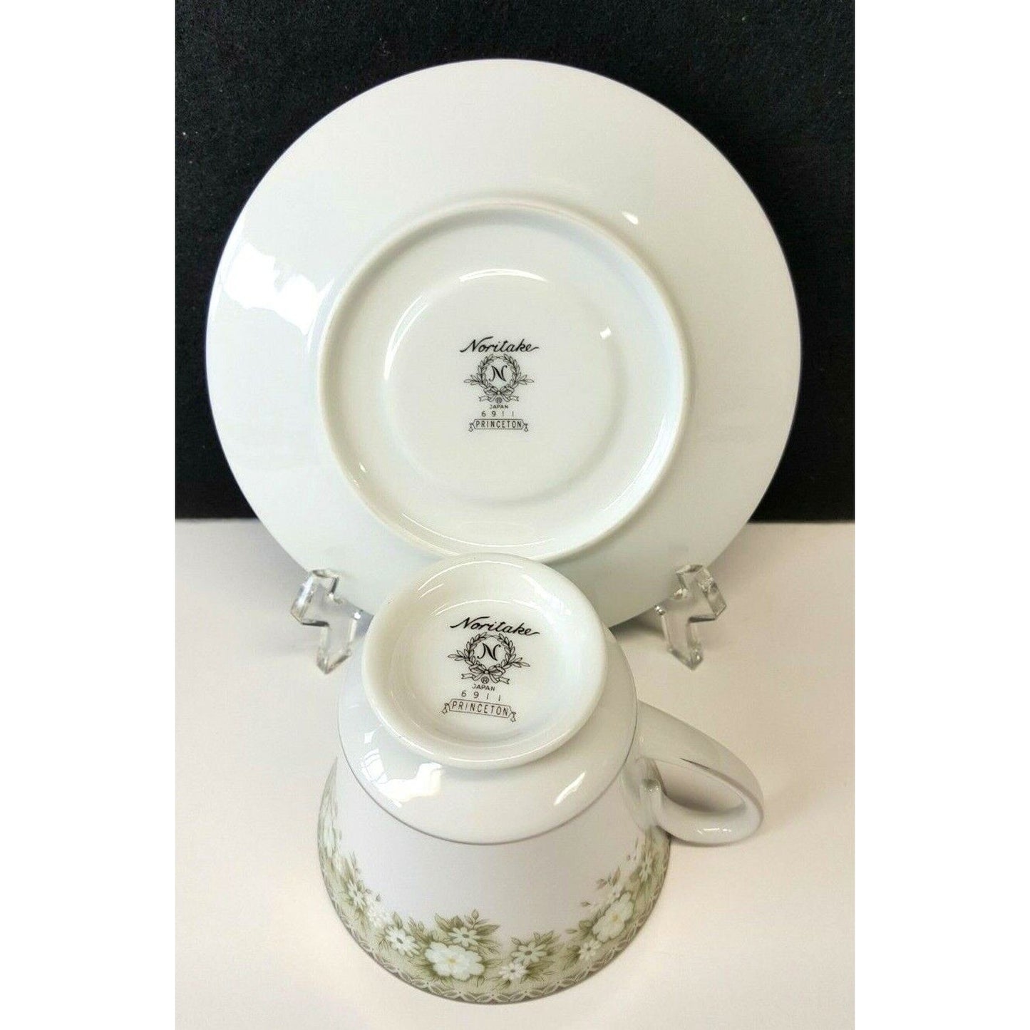 Lot/12 Noritake Princeton 6911 Coffee Tea Cup & Saucer Green Flower Border Japan