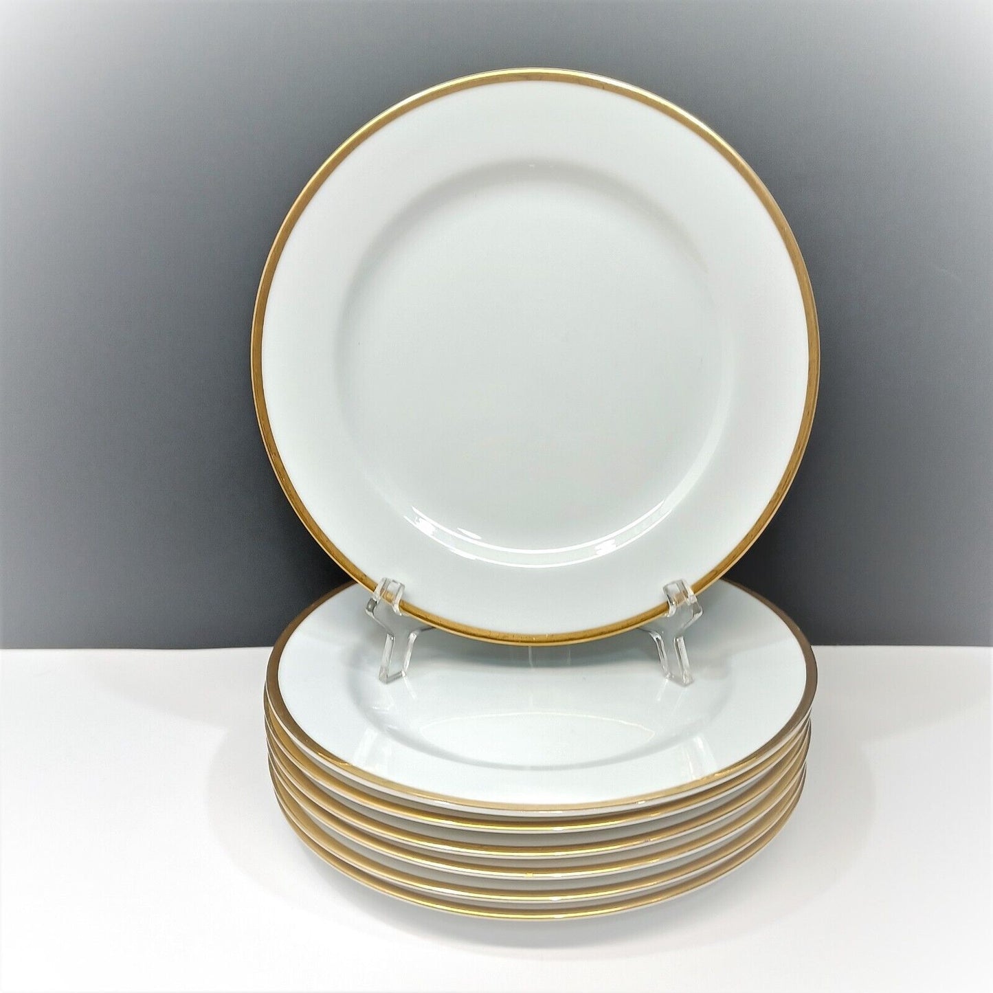 Set/7 Noritake Patricia 7-5/8" Salad Plates 1948-1952 White w/ Gold Trim 4982