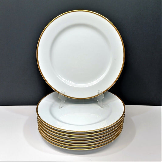 Set/8 Noritake Patricia 10" Dinner Plates 1948-1952 White w/ Gold Trim 4982