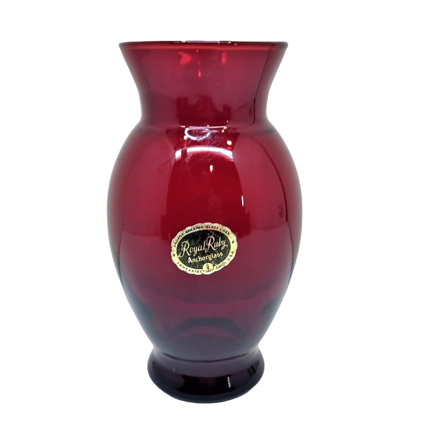 Anchor Hocking Royal Ruby Glass 6-3/8"h Vase Red Anchorglass Lancaster Ohio K3