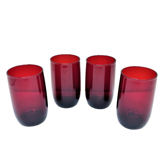 Set/4 Vintage Anchor Hocking Roly Poly Glasses 5oz 4.25"h Royal Ruby Red