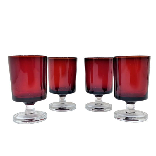 Set/4 Vintage Luminarc Cavalier 2.75" Ruby Glass Red Cordial or Shot France