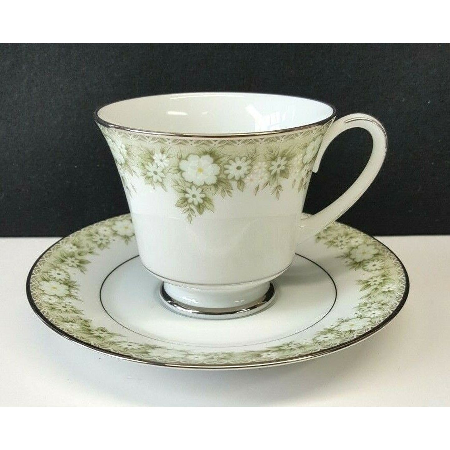 Lot/12 Noritake Princeton 6911 Coffee Tea Cup & Saucer Green Flower Border Japan