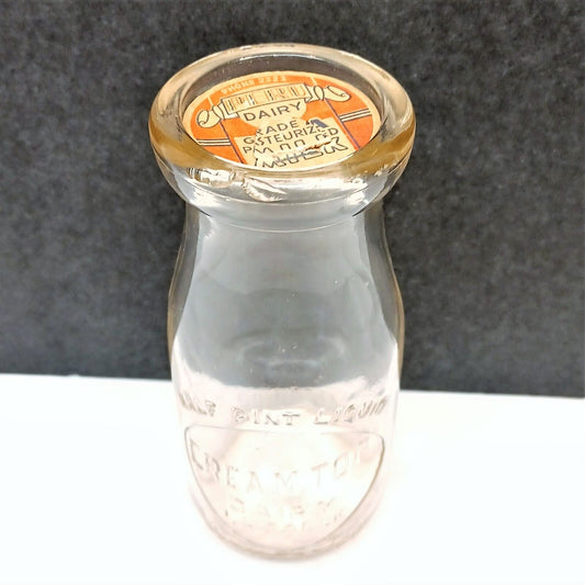 Cream Top Dairy Half Pint Milk Bottle Sealed 1-11-14 La Salle Peru IL Illinois