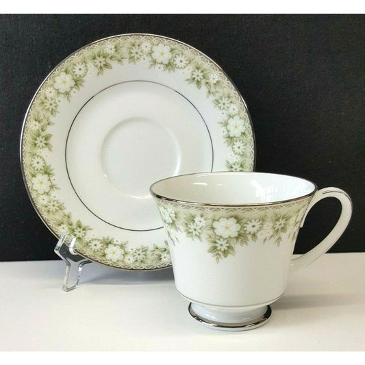 Lot/12 Noritake Princeton 6911 Coffee Tea Cup & Saucer Green Flower Border Japan