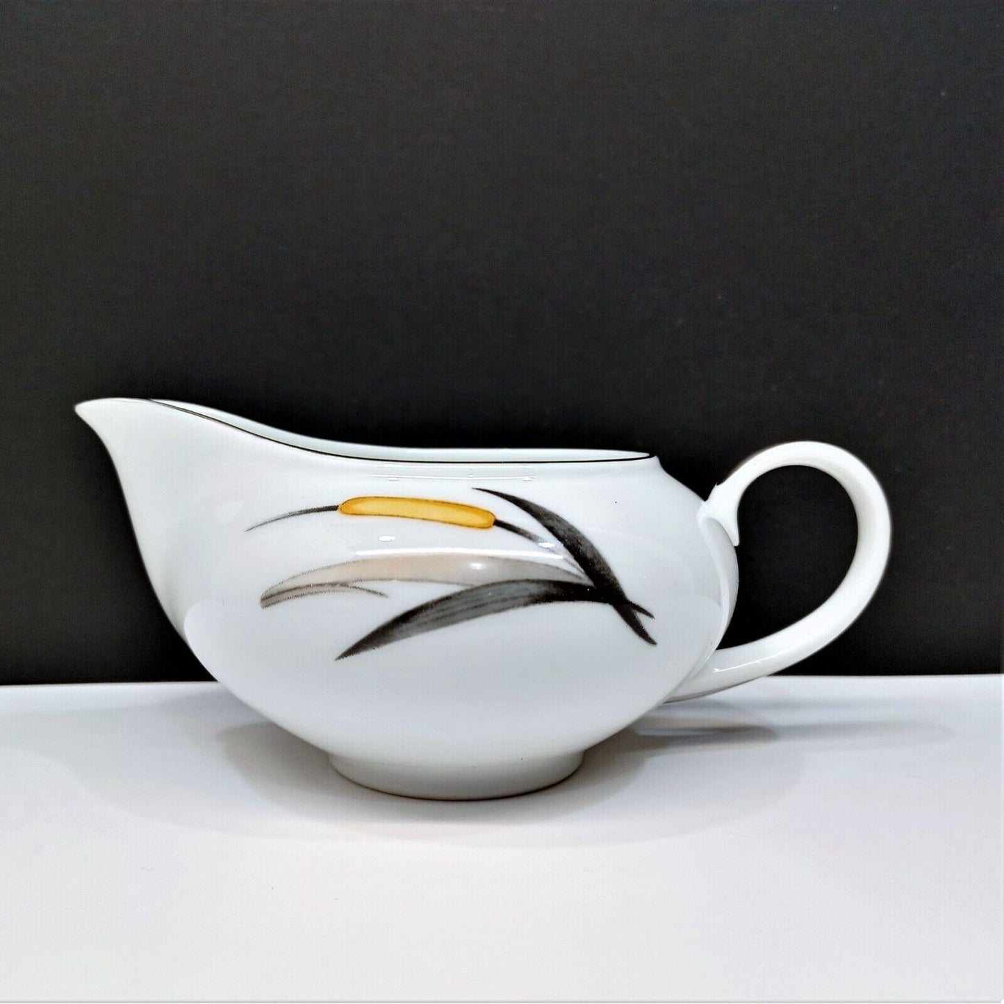 Sango Del Mar Creamer yellow cattails platinum trim MCM mid-century